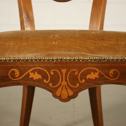 Group of 4 Charles X Chairs Wlanut Marple Padded Italy 19th Century