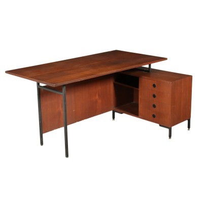 Desk Teak Veneer Metallic Enamelled Italy 1960s Italian Production