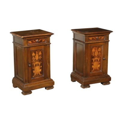 Pair of Liberty Bedside Tables Walnut Oak Marple Italy 20th Century