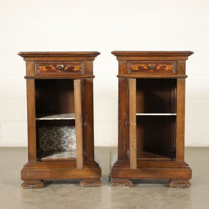 Pair of Liberty Bedside Tables Walnut Oak Marple Italy 20th Century