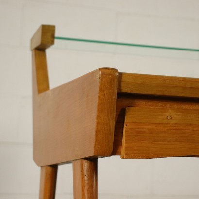 Desk Solid Beech Ash Veneer Back-Treated Clear Glass Italy 1950s