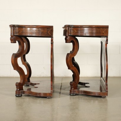 Pair of Louis Philippe Consoles Mahogany Marple Naples 19th Century