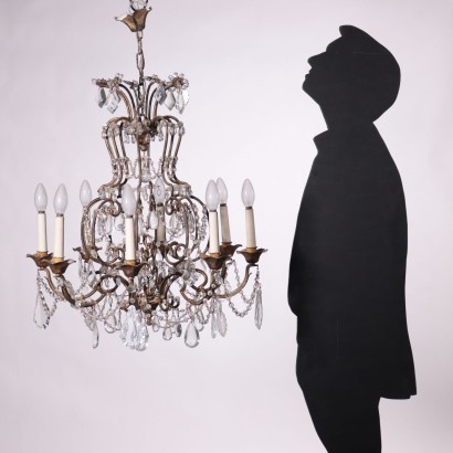 Eight Lights Chandelier Iron Glass Italy 20th Century