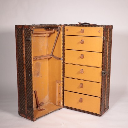 Louis Vuitton Wardrobe Trunk Brass Oil Cloth France 1920s