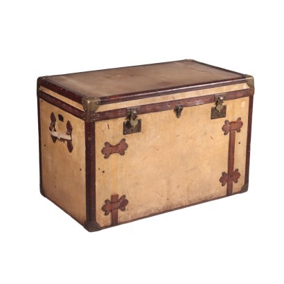 Vintage Malle Courrier Parchment Trunk Paris France 1910s-1920s