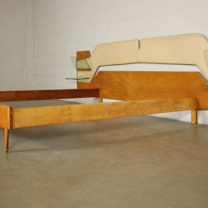 Bed Maple Veneer Skai Glass Italy 1950s