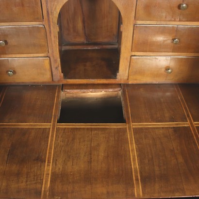 Neo-Classical Drop-Leaf Secretaire Cherry Walnut Maple Trentino 1700