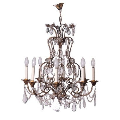 Eight Lights Chandelier Iron Glass Italy 20th Century