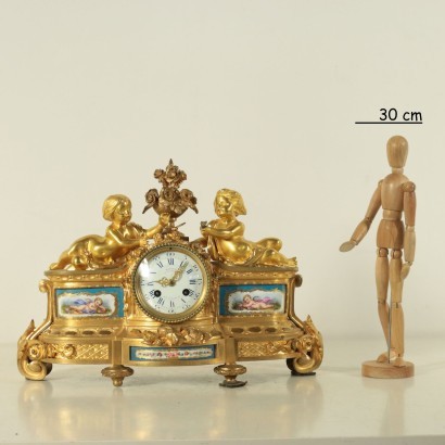 Table Clock Gilded Bronze Porcelain France 19th Century