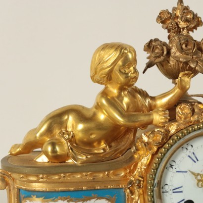 Table Clock Gilded Bronze Porcelain France 19th Century