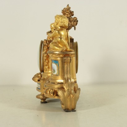 Table Clock Gilded Bronze Porcelain France 19th Century