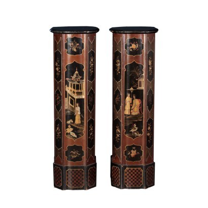 antigüedades, columna, antigüedades de columna, columna antigua, columna italiana antigua, columna antigua, columna neoclásica, columna del siglo XIX, par de columnas de soporte de jarrón Chinoiserie