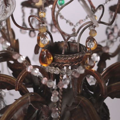 8 Lights Chandelier Iron Shear Plate Glass Italy 20th Century