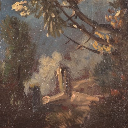 Pair Of Landscapes With Figures Oil On Canvas 20th Century