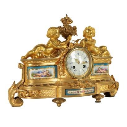 Table Clock Gilded Bronze Porcelain France 19th Century