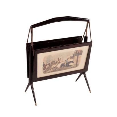 Magazine Rack Stained Wood Brass Glass Italy 1950s Italian Production