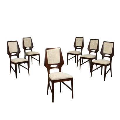 GroupOf Six Chairs Mahogany Velvet Foam Italy 1950s