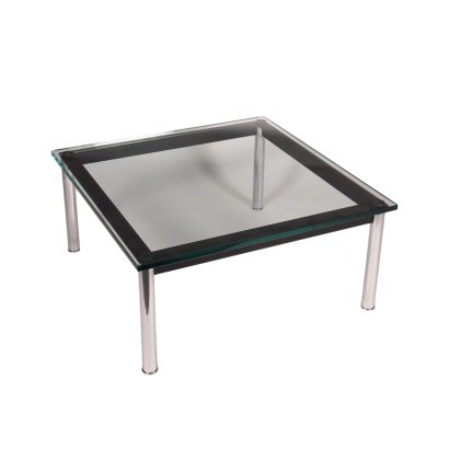 Table Basse Le Corbusier Metal Chromé Émaillé Verre Italie Années 1990