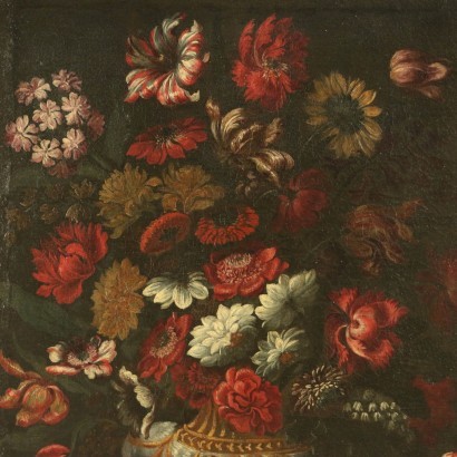 Pair Of Still Lives With Flower Vase And Bird Oil On Canvas Mid '600