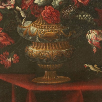 Pair Of Still Lives With Flower Vase And Bird Oil On Canvas Mid '600