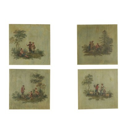 Gruppo di quattro Pannelli Dipinti Olio su Tavola