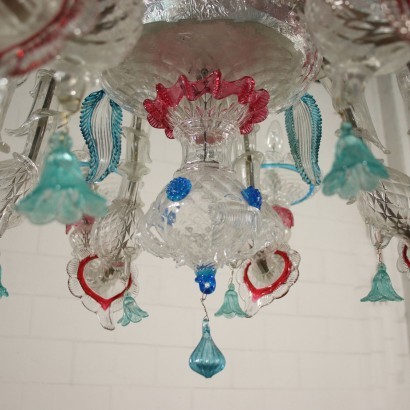 Pair Of Chandeliers Blown Glass Murano Italy 20th Century