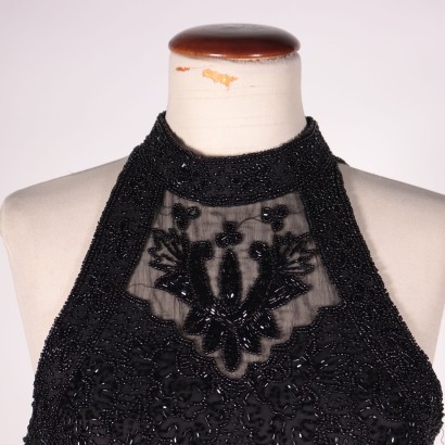 Vintage Black Top With Embroideries Italy 1960s