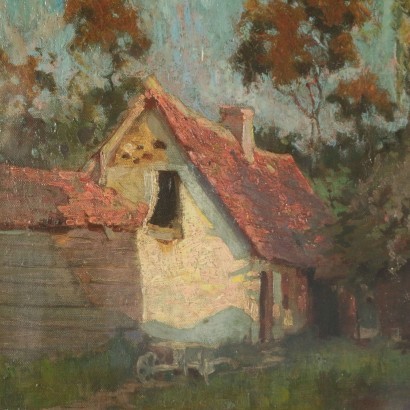 Landscape With Farmhouse Oil On Canvas 19th Century