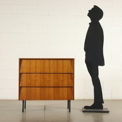 Chest Of Drawers Teak Veneer Metal Italy 1960s