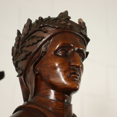 Secrétaire Umbertino Buste de Dante Noyer Érable Ébène Italie Fin 1800