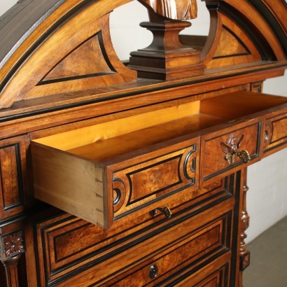 Umbertino Secretaire With Dante Alighieri Bust Walnut Ebony Italy 1800