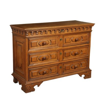 Commode Noyer Italie Début 18ème Siècle Bois Gravé