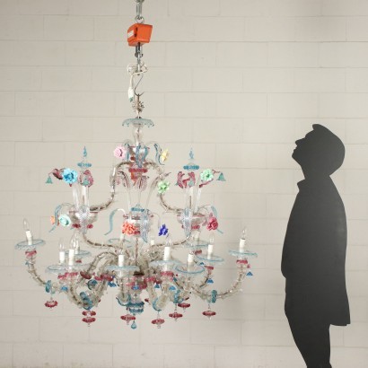 Pair Of Chandeliers Blown Glass Murano Italy 20th Century