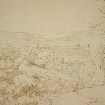 Nordeuropäische Landschaft Tinte und Aquarell auf Papier XVII Jhd