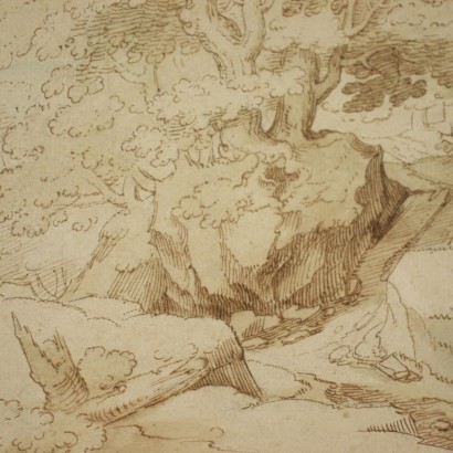 North-European Landscape Ink and Watercolor 17th Century