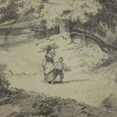 Paysage avec Figures Crayon sur Papier XVIII Siècle