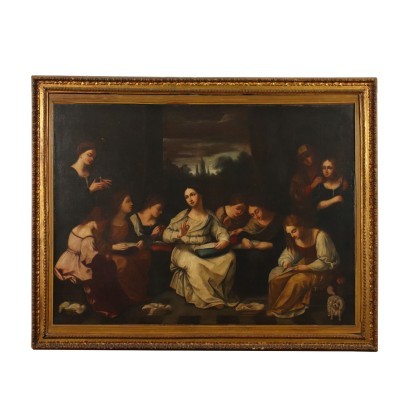 The Sewing School Oil On Canvas 18th 19th Century