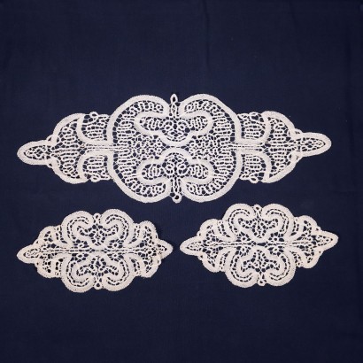 Set of 3 Doilies Made with Tombolo Cotton Italy 20th Century