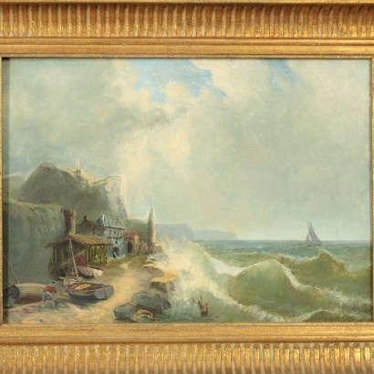 Village of Fishermen Oil On Canvas French School 19th Century