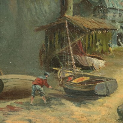 Village of Fishermen Oil On Canvas French School 19th Century
