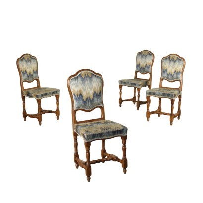 Group of 4 Spool Chairs Walnut Padded Italy 20th Century