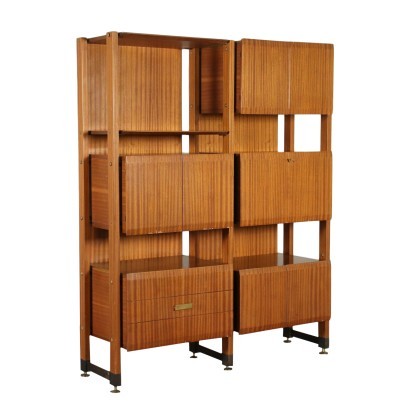 Bookcase Mahogany Veneer Brass Italy 1960s Italian Production