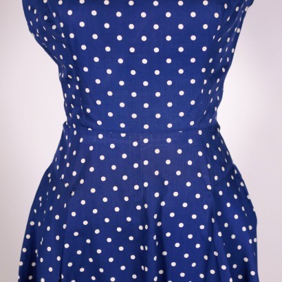 Vintage Blue Dress With Polka Dots Cotton Italy