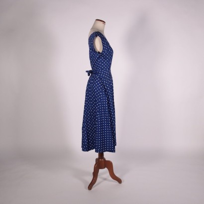 Vintage Blue Dress With Polka Dots Cotton Italy