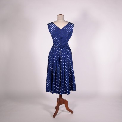 Vintage Blue Dress With Polka Dots Cotton Italy