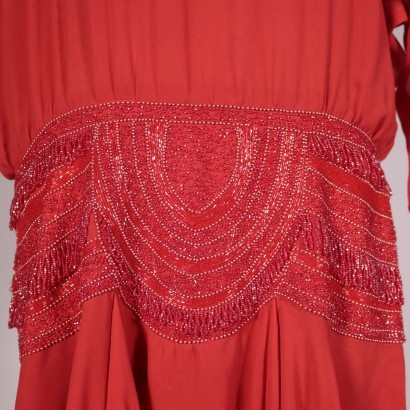 Vintage Red Chiffon Dress WIth Beads Italy 1980s