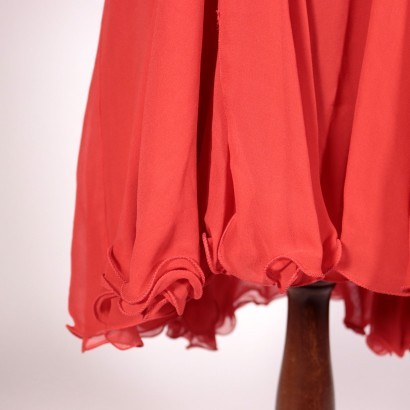 Vintage Red Chiffon Dress WIth Beads Italy 1980s