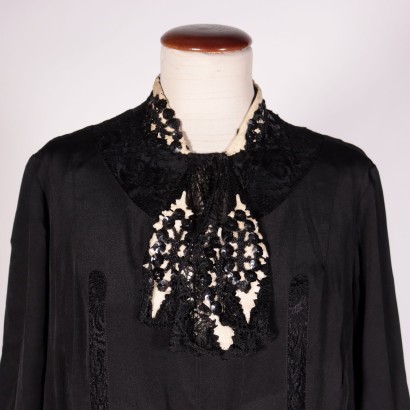Vintage langes Kleid aus schwarzer Seide