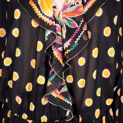 Vintage Black and Yellow Floral Dress Italy 1980s