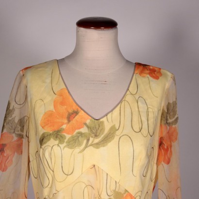 Langes Kleid mit Mohnblumen, Organza, Italien, 1970er-1980er.